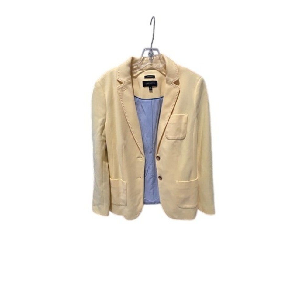 Talbots Aberdeen‎ Yellow Cotton Blend Knit Blazer Jacket Size 8 Pick Stitching